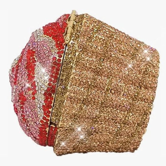 NWT Sparkling Bling Swarovski Crystal Rhinestone Cupcake Clutch Purse Ba…